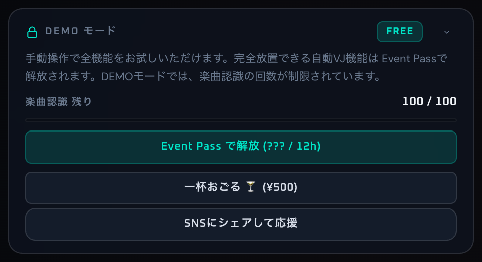 Demoモードパネル